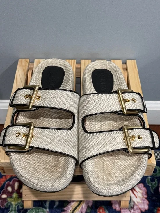 J.Crew Woven Double-Buckle Slide Sandals with Gold Hardware size 9 - Picture 11 of 13